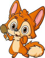 Cartoon cute little fox eating fried chicken vector