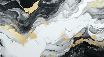 Abstract marbled background. Luxurious elegant black and white marble stone texture, with gold details. Generative AI photo