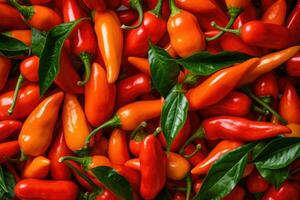 Red and orange chilli peppers background photo