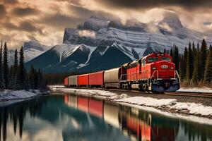 Canadian Pacific Railroad Train, Canada. Generative AI photo