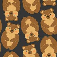 Seamless pattern with cute bears in cartoon style. Animals in the forest. Vector illustration.