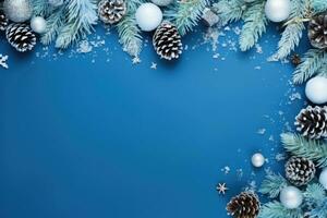 Christmas decoration with pine cones. Christmas background with space for text. Generative AI photo