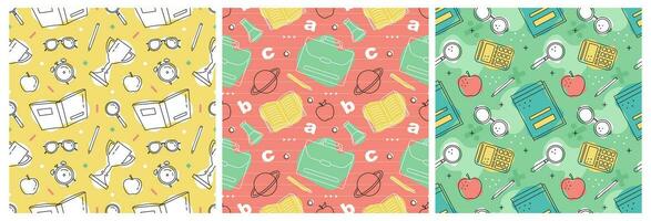 Set of Happy Teacher Seamless Pattern Design Educational Style Elements in Template Hand Drawn Cartoon Flat Illustration vector