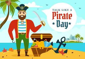 International Talk Like A Pirate Day Vector Illustration with Cute Pirates Cartoon Character in Hand Drawn for Web Banner or Landing Page Templates