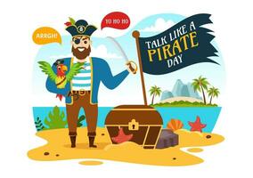 International Talk Like A Pirate Day Vector Illustration with Cute Pirates Cartoon Character in Hand Drawn for Web Banner or Landing Page Templates