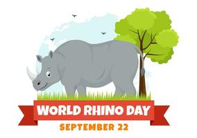 World Rhino Day Vector Illustration on 22 September for Lovers and Defenders of Rhinos or Animal Protection in Flat Cartoon Hand Drawn Templates