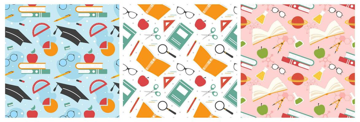 Set of Happy Teacher Seamless Pattern Design Educational Style Elements in Template Hand Drawn Cartoon Flat Illustration