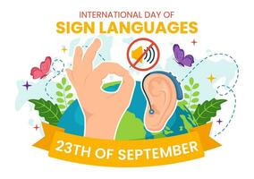 International Day of Sign Languages Vector Illustration with People Show Hand Gestures and Hearing Disability in Flat Cartoon Hand Drawn Templates