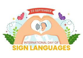 International Day of Sign Languages Vector Illustration with People Show Hand Gestures and Hearing Disability in Flat Cartoon Hand Drawn Templates