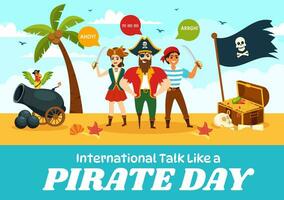 International Talk Like A Pirate Day Vector Illustration with Cute Pirates Cartoon Character in Hand Drawn for Web Banner or Landing Page Templates