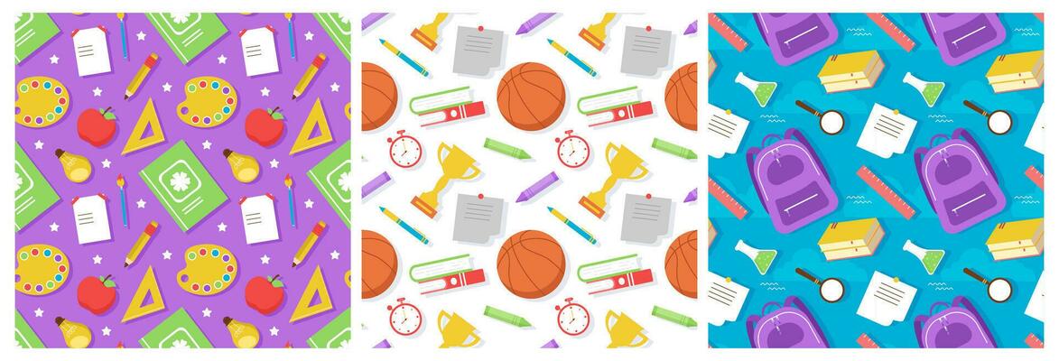 Set of Happy Teacher Seamless Pattern Design Educational Style Elements in Template Hand Drawn Cartoon Flat Illustration