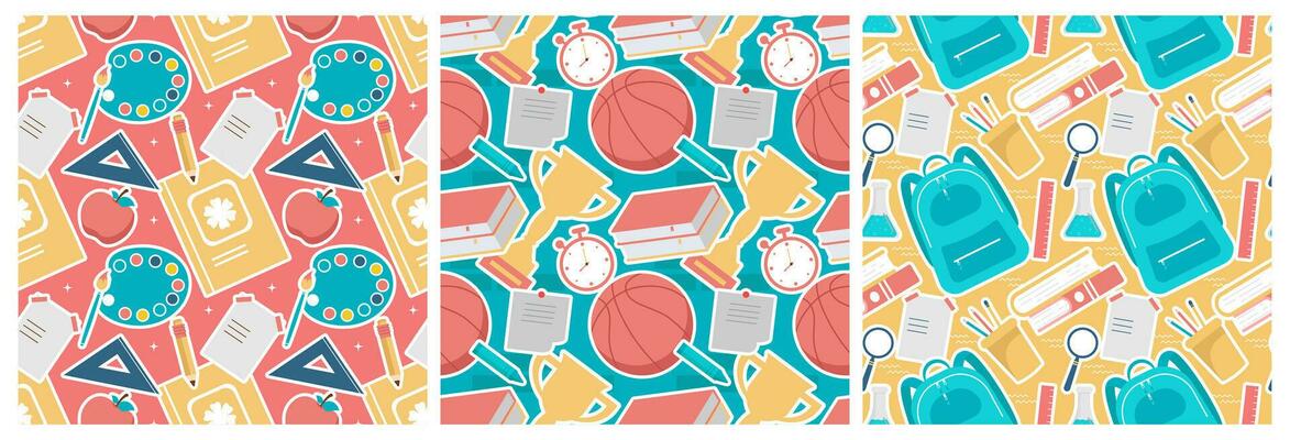 Set of Happy Teacher Seamless Pattern Design Educational Style Elements in Template Hand Drawn Cartoon Flat Illustration