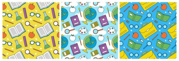 Set of Happy Teacher Seamless Pattern Design Educational Style Elements in Template Hand Drawn Cartoon Flat Illustration vector