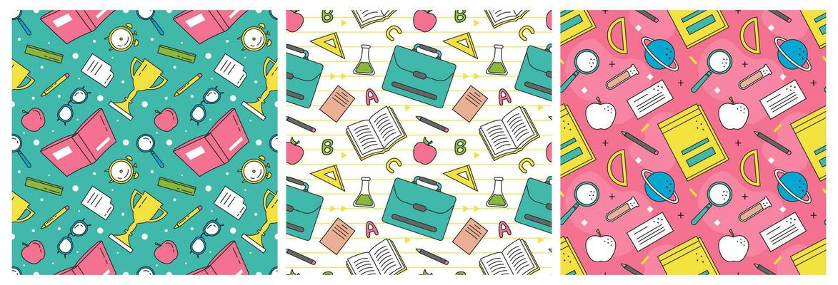 Set of Happy Teacher Seamless Pattern Design Educational Style Elements in Template Hand Drawn Cartoon Flat Illustration