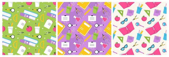 Set of Happy Teacher Seamless Pattern Design Educational Style Elements in Template Hand Drawn Cartoon Flat Illustration vector