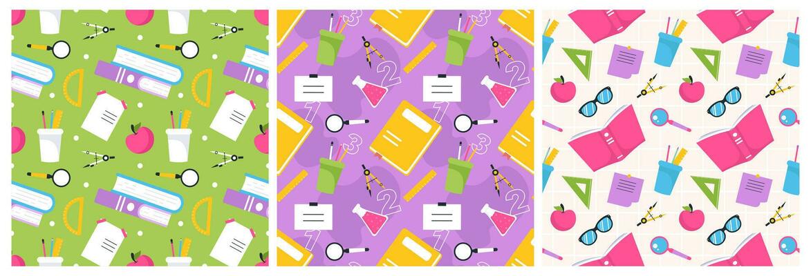 Set of Happy Teacher Seamless Pattern Design Educational Style Elements in Template Hand Drawn Cartoon Flat Illustration