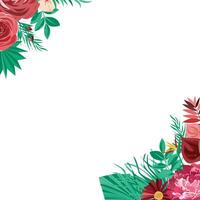 floral border with rose decoration and tropical leaves vector