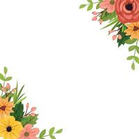 Floral seamless border. Floral frame of green leaves, wildflowers, , isolated on white background. Illustration for design, print, background vector