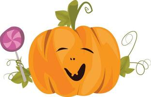 cute Halloween pumpkin is carrying candy vector