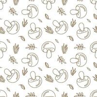 Seamless vector pattern mushrooms in doodle style.