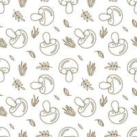 Seamless vector pattern mushrooms in doodle style.