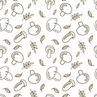 Seamless vector pattern mushrooms in doodle style.