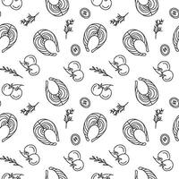 Hand drawn seamless pattern fish steak. vector