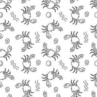 Seamless vector pattern crab in doodle style