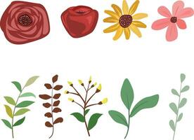 set of wild floral and leaf elements vector