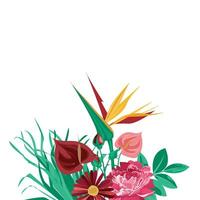 floral border with rose decoration and tropical leaves vector