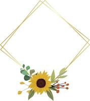 floral frame with with sunflowers and leaves vector