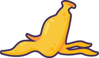 Flat Outline Yellow Banana Peel Icon vector