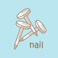 Alphabet N For Nail Vocabulary School Lesson Cartoon Digital Stamp Outline vector