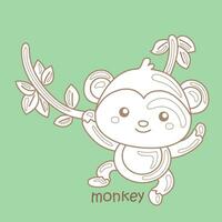 Alphabet M For Monkey Vocabulary School Lesson Cartoon Digital Stamp Outline vector