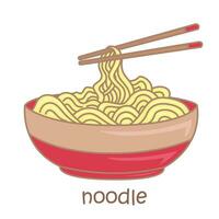 Alphabet N For Noodle Vocabulary School Lesson Cartoon Illustration Vector Clipart Sticker