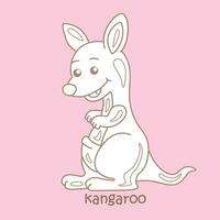 Alphabet K For Kangaroo Vocabulary School lesson Cartoon Digital Stamp Outline vector