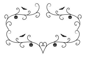 set of Halloween calligraphy flourish filigree wilds swirls, decorative elements elegant vines spiral corner frame, bat pumpkin heart vine scroll scary spider dry tree style calligraphic ornaments vector