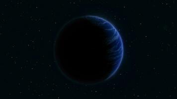 abstrait planète réaliste bleu extra-terrestre futuriste rond sphère contre le Contexte de étoiles dans espace, vidéo 4k, 60 images par seconde video
