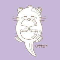 Alphabet O For Otter Vocabulary School Lesson Cartoon Digital Stamp Outline vector