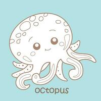 Alphabet O For Octopus Vocabulary School Lesson Cartoon Digital Stamp Outline vector