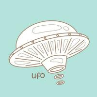 Alphabet U For Ufo Vocabulary School Lesson Cartoon Digital Stamp Outline vector