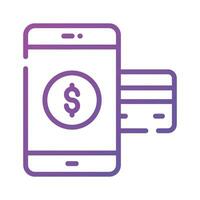 Bank card with mobile phone denoting concept of mobile payment or online payment icon vector