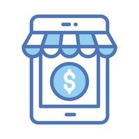 Dollar coin inside phone, A concept of m commerce icon, mobile shop vector design