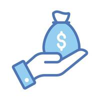 Hand holding money bag, savings icon in trendy style, premium vector design