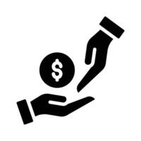 Hand giving dollar coin depicting funding concept icon, premium vector of loan