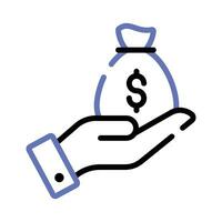 Hand holding money bag, savings icon in trendy style, premium vector design