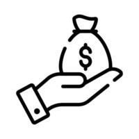 Hand holding money bag, savings icon in trendy style, premium vector design