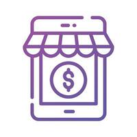 Dollar coin inside phone, A concept of m commerce icon, mobile shop vector design