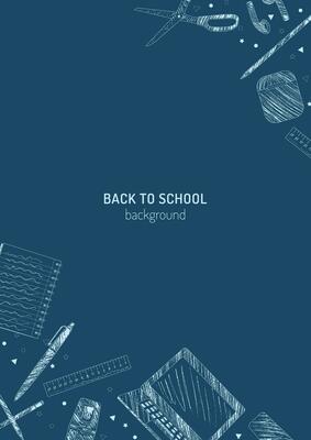 School supply and e-learning back to school design pencil sketch style poster