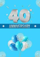 Anniversary celebration flyer silver numbers bright background with balloons vector